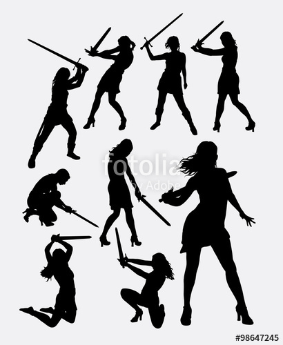 410x500 Warrior Girl With Sword Weapon Silhouette Good Use For Symbol