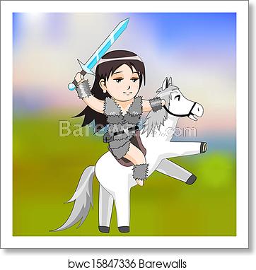 362x382 Woman Warrior On A Horse Vector, Art Print Barewalls Posters