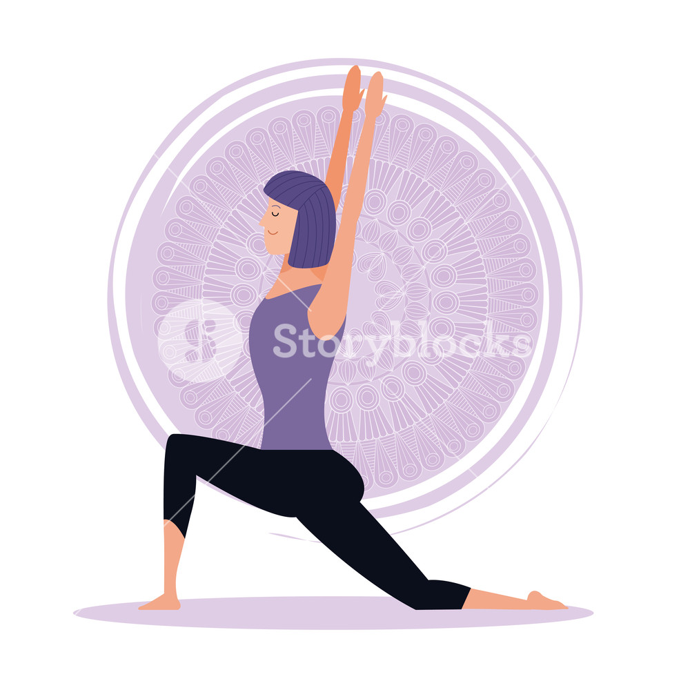1000x1000 Woman In Yoga Poses Warrior Posture With Chakra Symbol Background