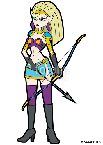 354x500 Archer Woman Elf Illustration Cartoon Fantasy Elf Girl Warrior