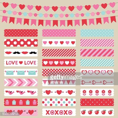 Valentines Day Decoration And Washi Tapes, Vector Set Premium 416x416 Valentines Day Decoration And Washi Tapes, Vector Set Premium