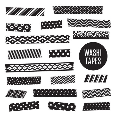 Black And White Washi Tape Strips, Vector Scrapbook Elements 450x450 Black And White Washi Tape Strips, Vector Scrapbook Elements