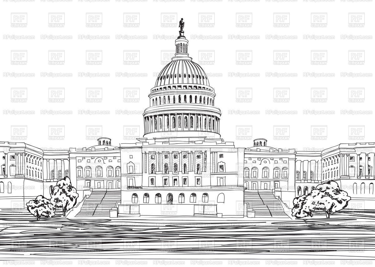 1200x853 Capitol Building In Washington Dc, United States, Outline Style