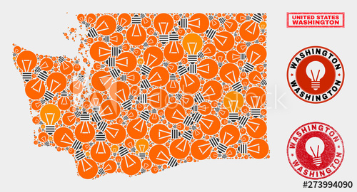 500x270 Electric Lamp Mosaic Washington State Map And Grunge Rounded Seals