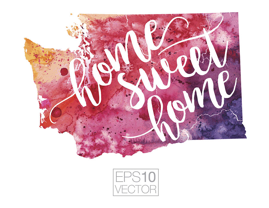 900x694 Home Sweet Home Vector Watercolor Map Of Washington State