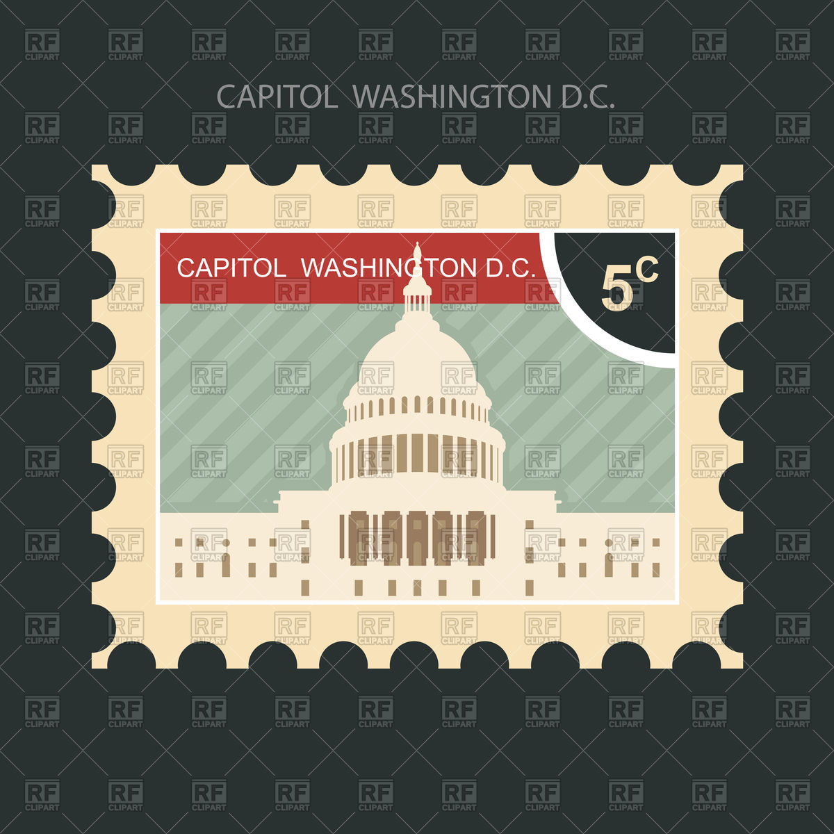 1200x1200 Postage Stamp With Capitol Building In Washington Vector Image
