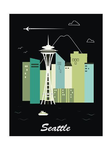 366x488 Seattle Washington Vector Prints