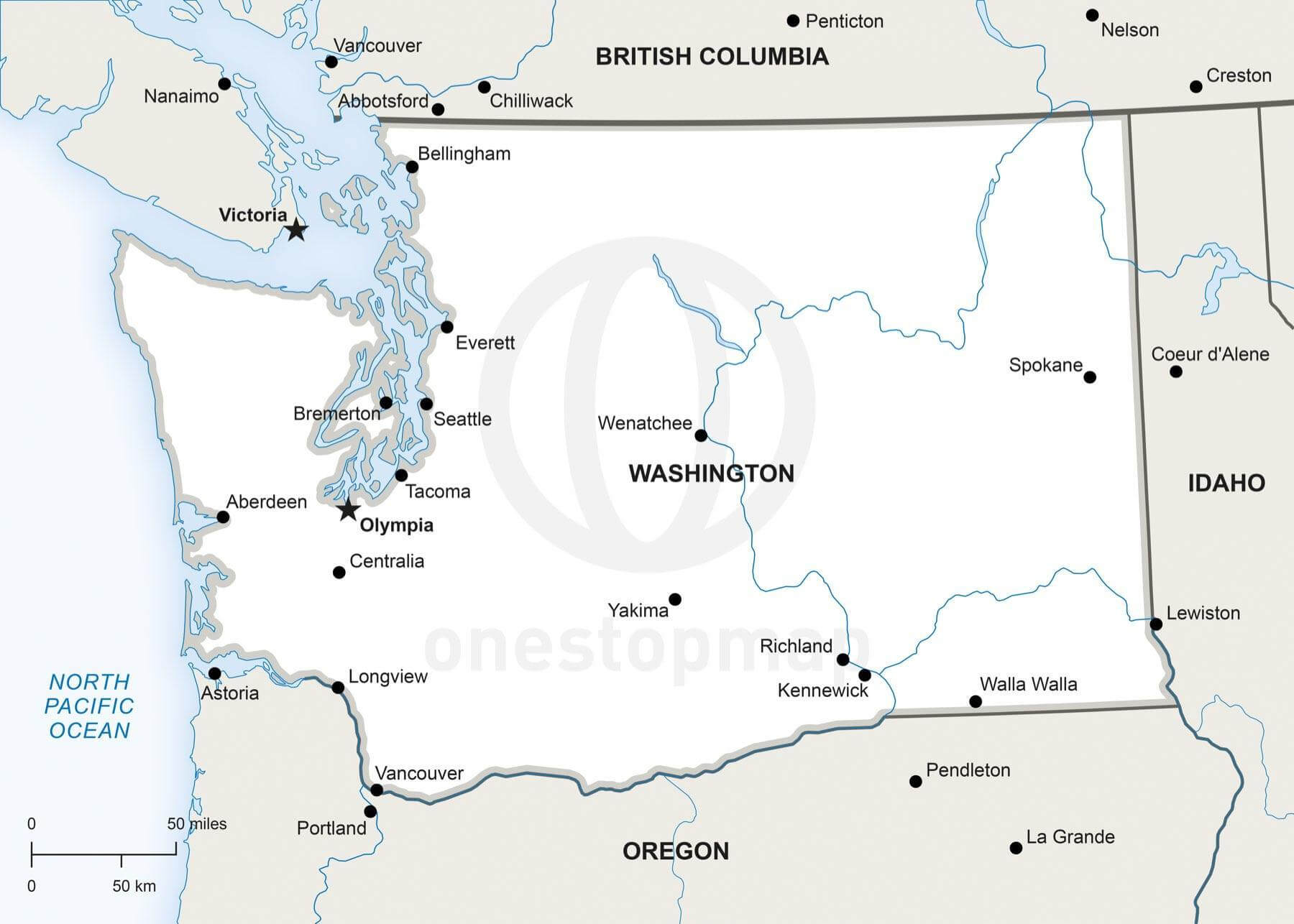 1800x1286 Vector Map Of Washington Political One Stop Map