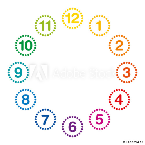 500x500 Rainbow Colored Clock Face With Numerals And Hours One To Twelve