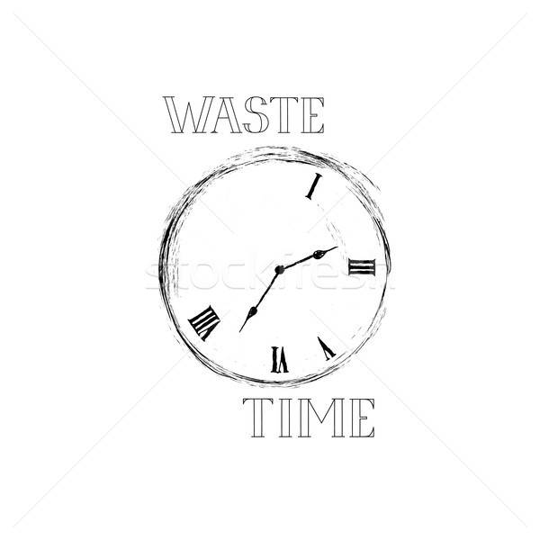 600x600 Waste Time Sign Concept Doodle Retro Watch Dial With Damaged Nu