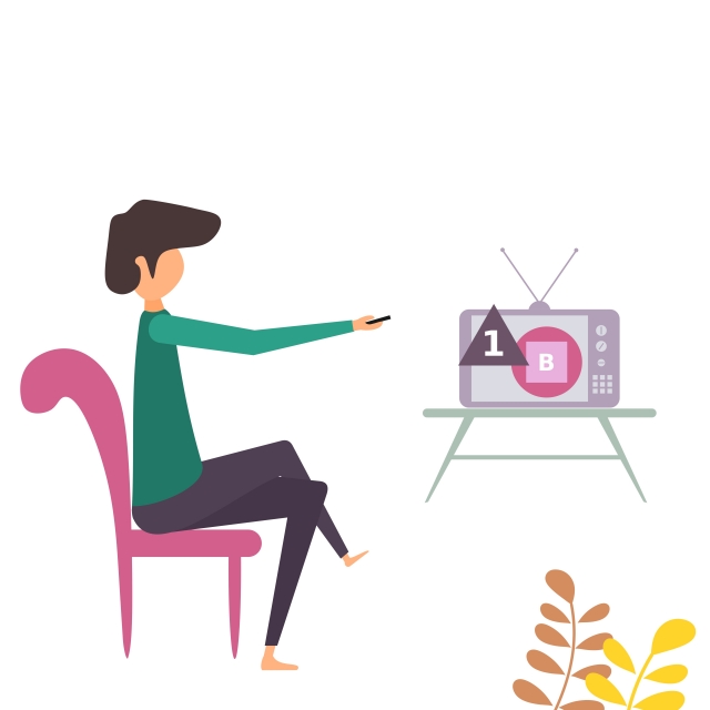 640x640 Illustration Of A Man Watching Television, Tv, Vector