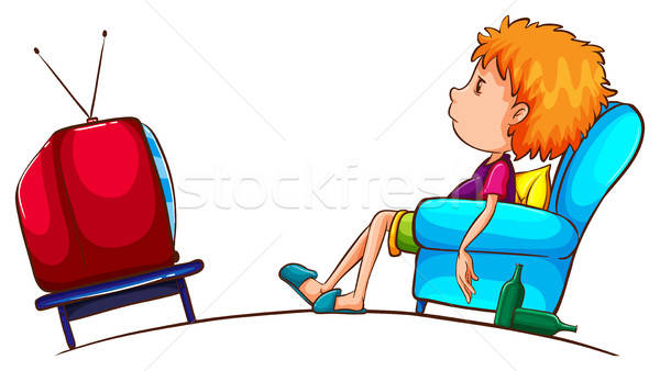 600x338 A Sketch Of A Lazy Boy Watching Tv Vector Illustration Daniel