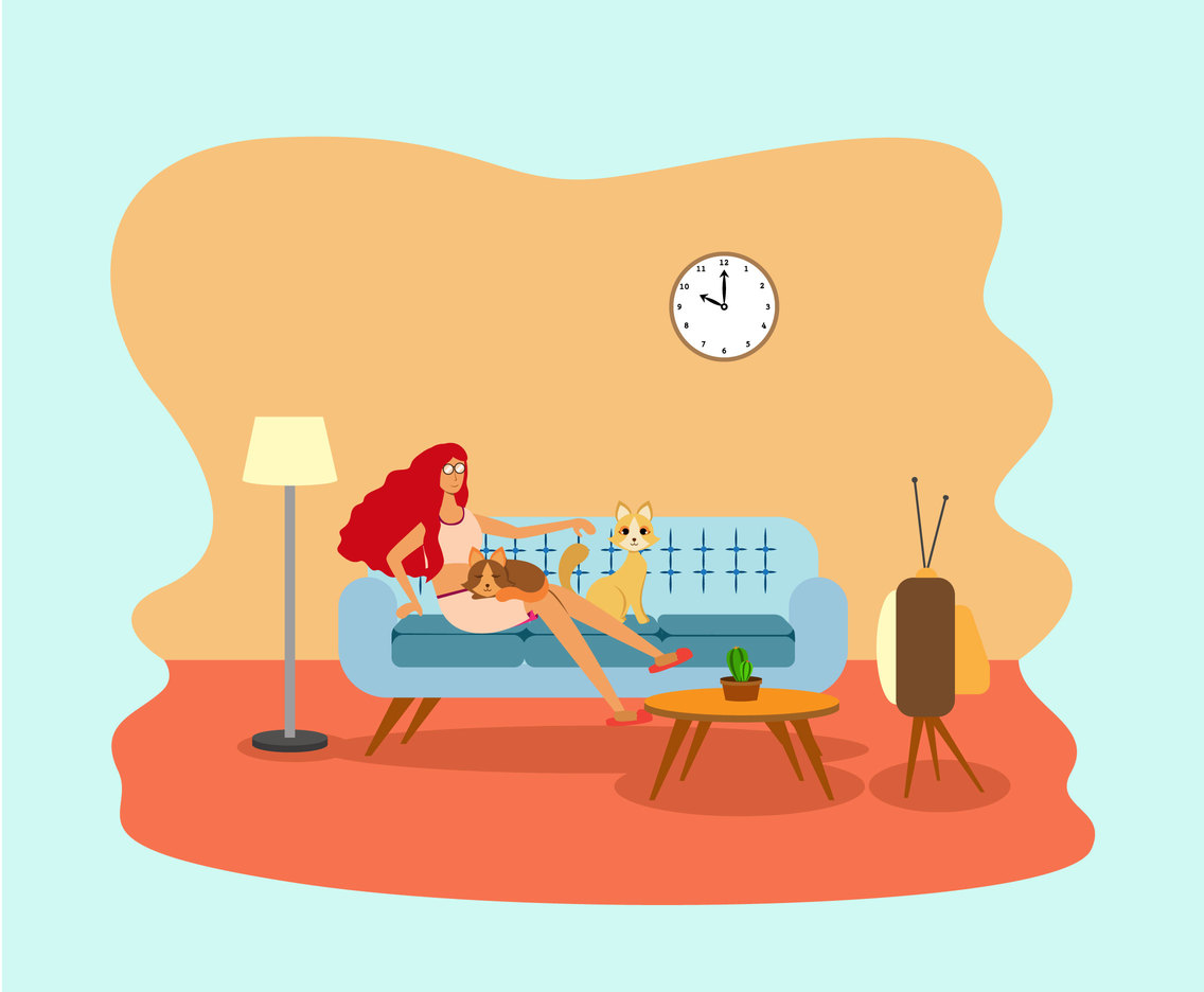 1136x936 Watching Tv With Cats Vector Vector Art Graphics