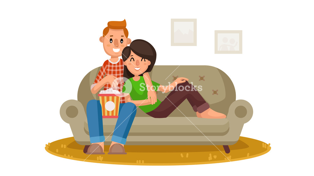 1000x562 Young People Watching Tv Vector Drink Coffee, Relax At Home