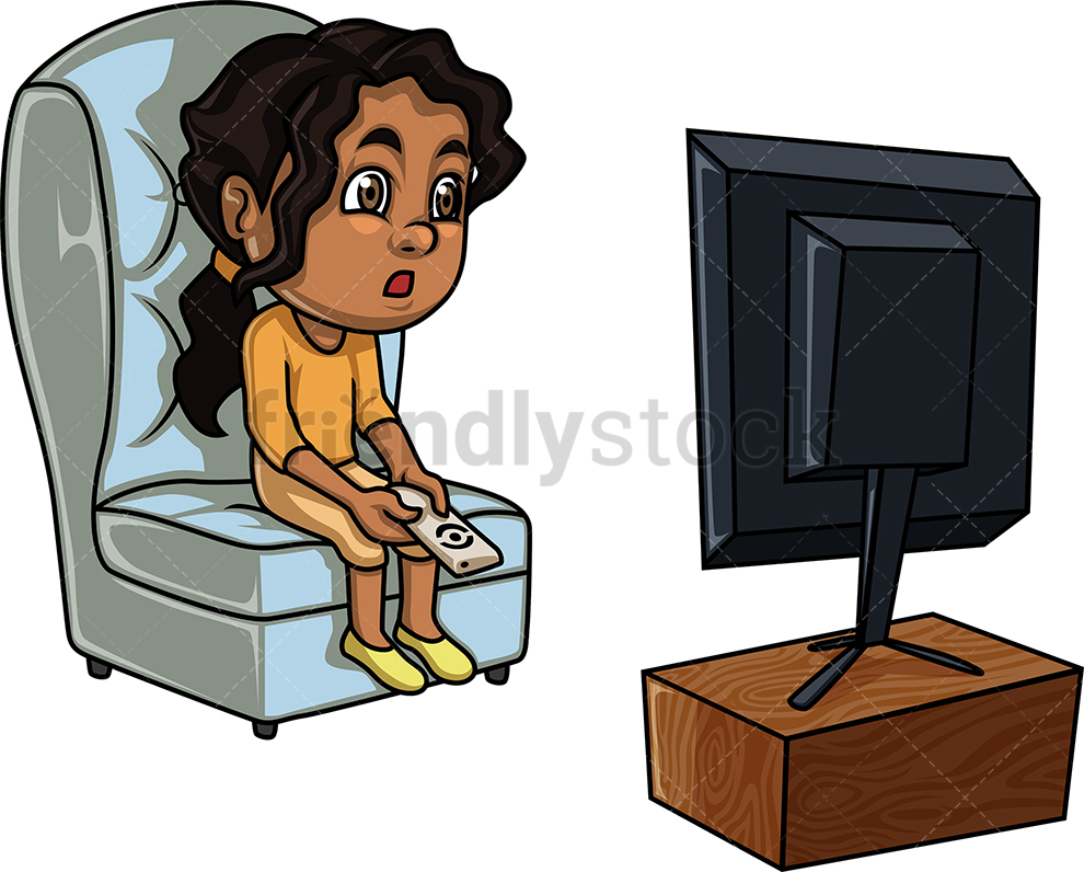 990x796 Black Girl Watching Tv Cartoon Clipart Vector