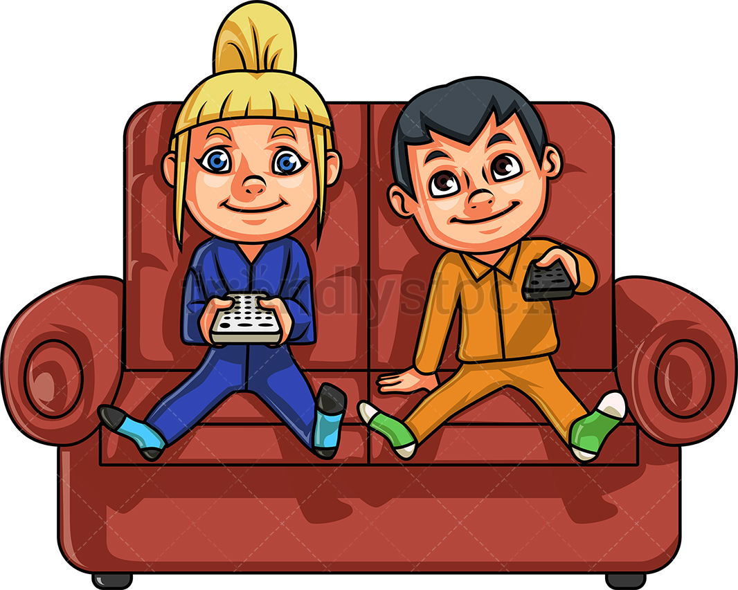 1066x853 Brother And Sister Watching Tv Cartoon Vector Clipart