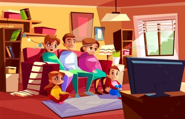 590x379 Family Watching Tv Vector Cartoon Illustration My