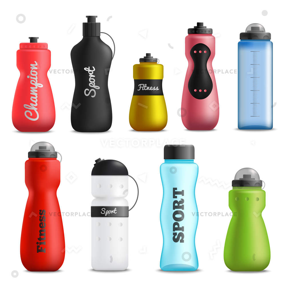 1000x1000 Fitness Running Sport Water Bottles Various Vector Illustration