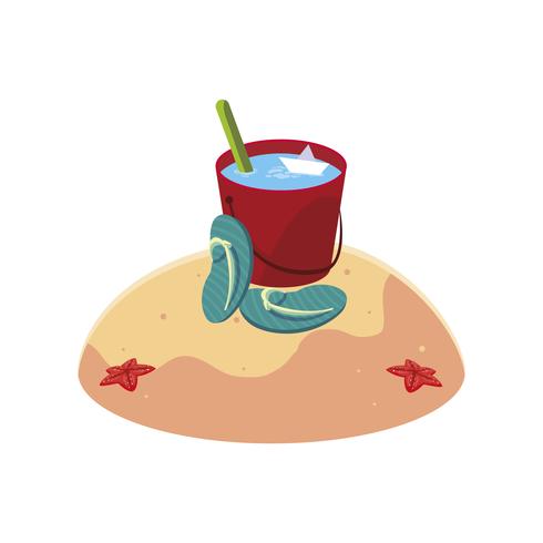 Summer Sand Beach With Water Bucket Scene Vector 490x490 Summer Sand Beach With Water Bucket Scene Vector