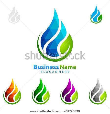 450x470 Blue Water Drop With Green Leaf Ecology Vector Logo Design Water