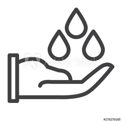 500x500 Hand Holds Water Drop Line Icon, Outline Vector Sign, Linear Style