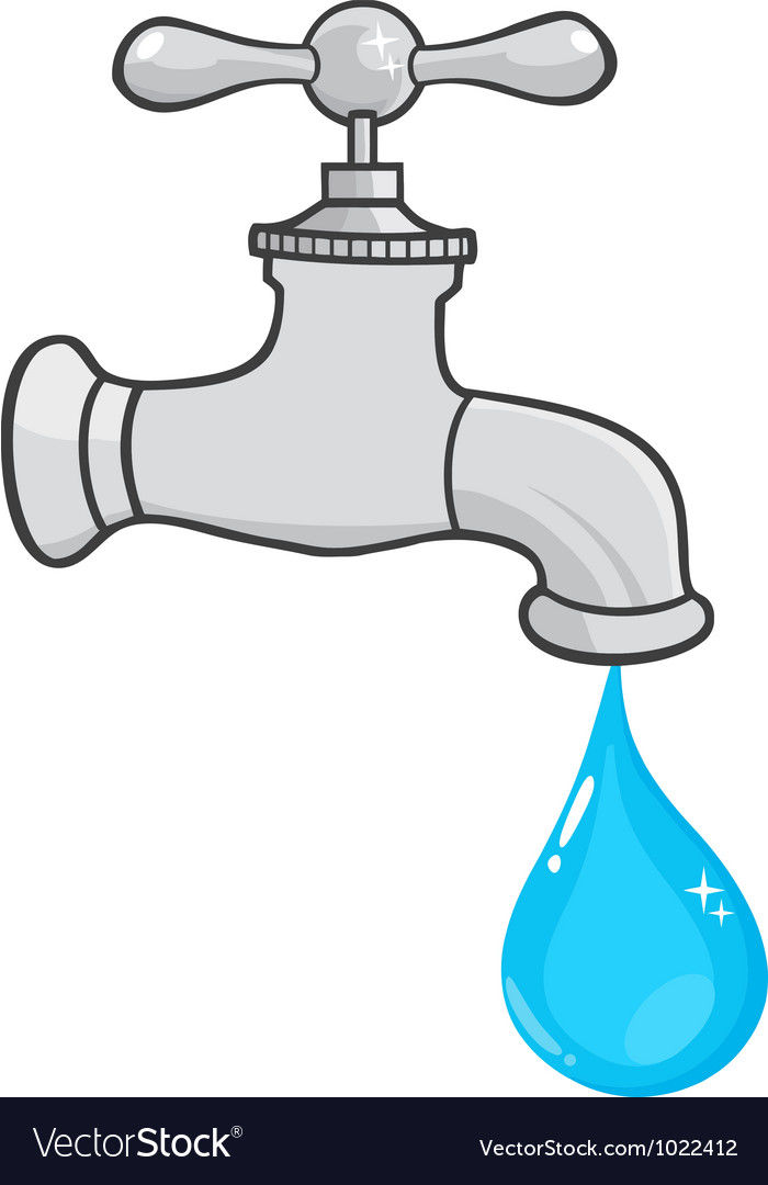 Water Faucet With Water Drop Vector. 