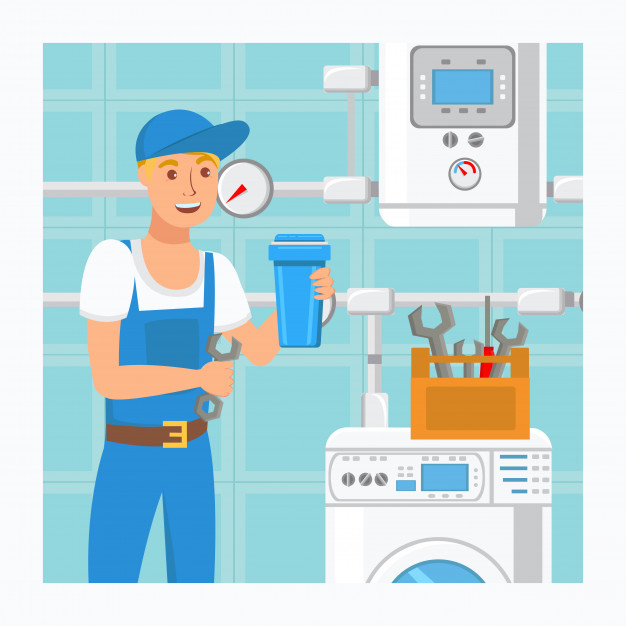 626x626 Plumber Holding Water Filter Vector Illustration Vector Premium