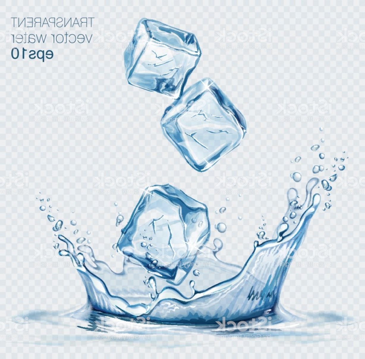 1228x1209 Transparent Vector Water Splash And Ice Cubes On Light Background