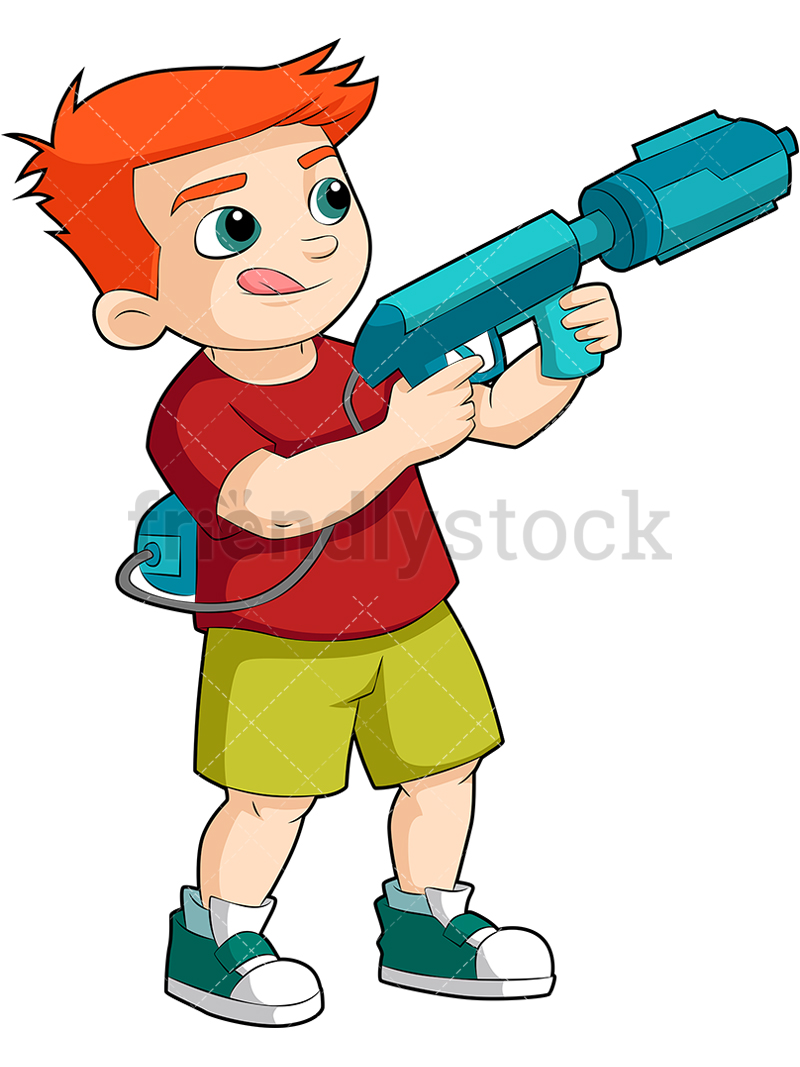 800x1067 Boy Playing With Water Gun Cartoon Vector Clipart