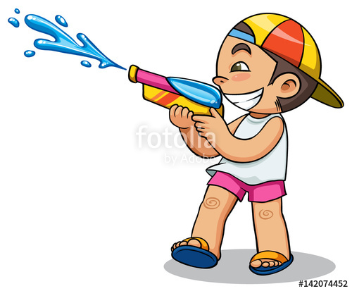500x413 Kid Playing Water Gun Vector Illustration Stock Image And Royalty