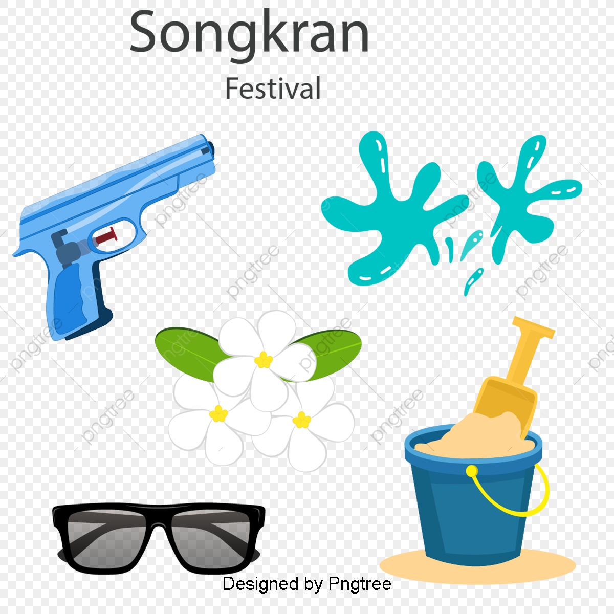 1200x1200 Cartoon Sunglasses Water Gun Flower Elements, Traditional Festival