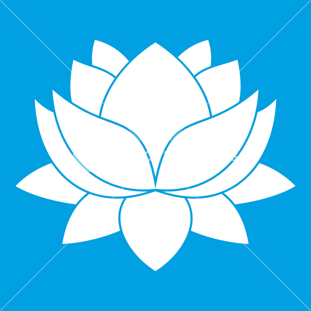 1000x1000 Water Lily Flower Icon White Isolated On Blue Background Vector