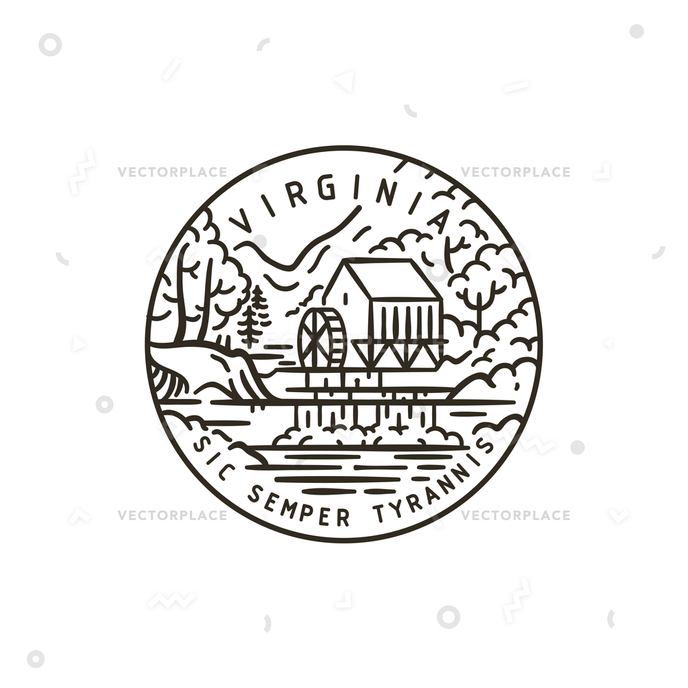 1000x1000 Vintage Round Label Virginia Water Mill Vector Illustration