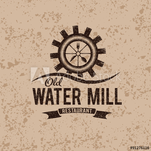500x500 Old Water Mill Restaurant Concept Vector Design Template