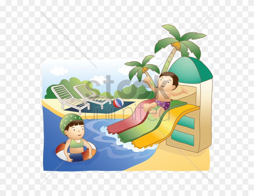 Kids Having Fun In Waterpark Vector Image 880x680 Kids Having Fun In Waterpark Vector Image