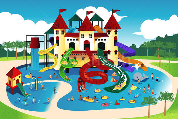 People Going To Water Park Vector Illustration Artisticco Llc 600x400 People Going To Water Park Vector Illustration Artisticco Llc
