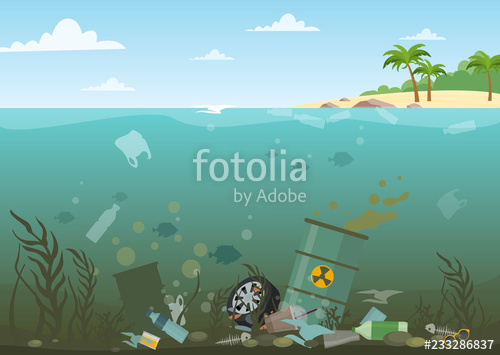 500x355 Vector Illustration Of Ocean Water Full Of Dangerous Waste