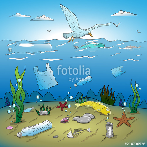 500x500 Water Plastic Pollution Vector Illustration Hand Drawing Stock