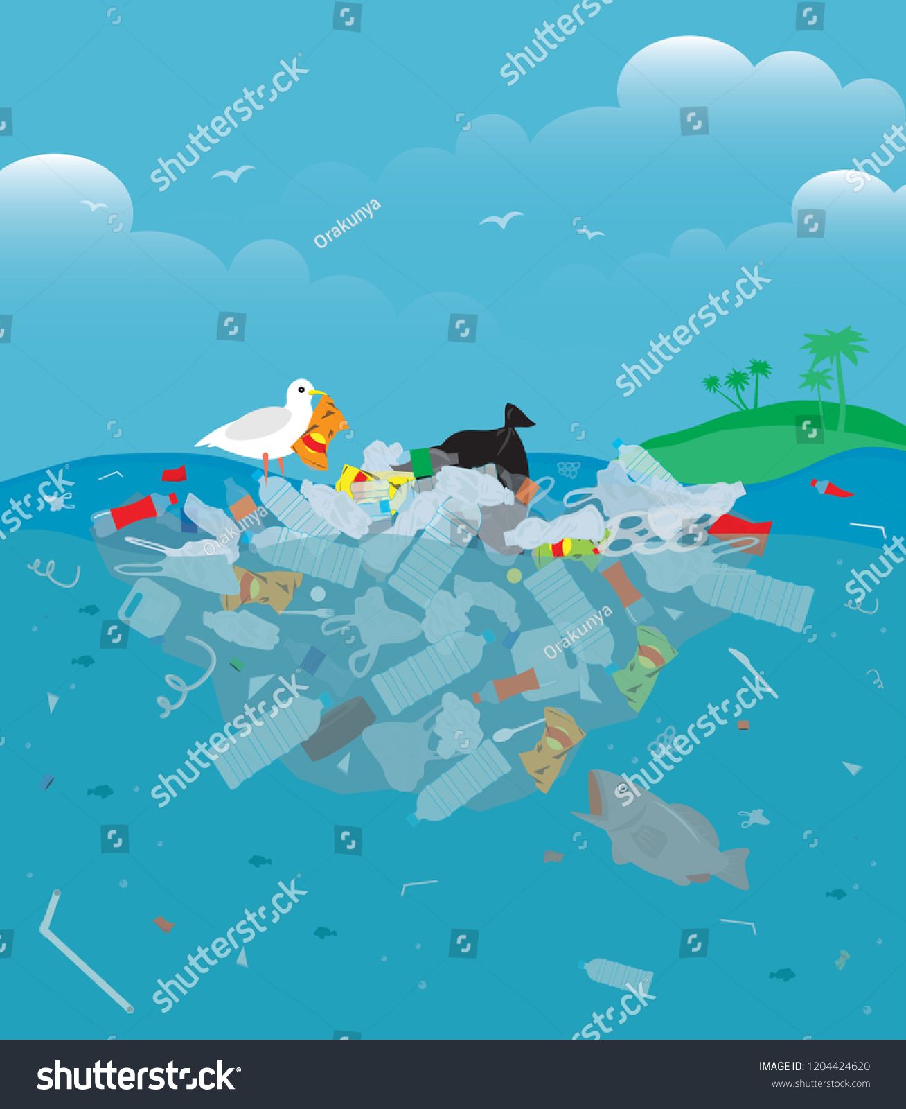 1308x1600 Sea Garbage Polluted Water Fishes Dirty River With Trash