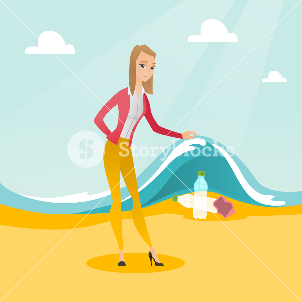 1000x1000 Caucasian Woman Showing Plastic Bottles Under Water Of Sea Woman