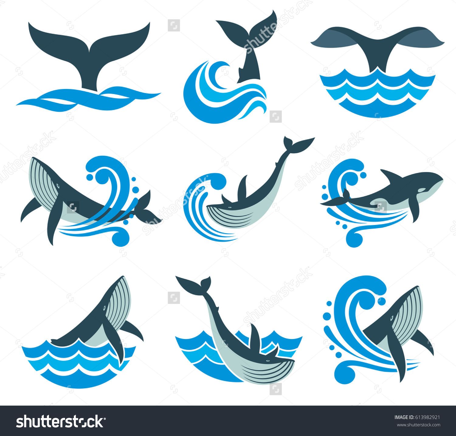 1500x1434 Wild Whale In Sea Waves And Water Splashes Vector Icons Animal