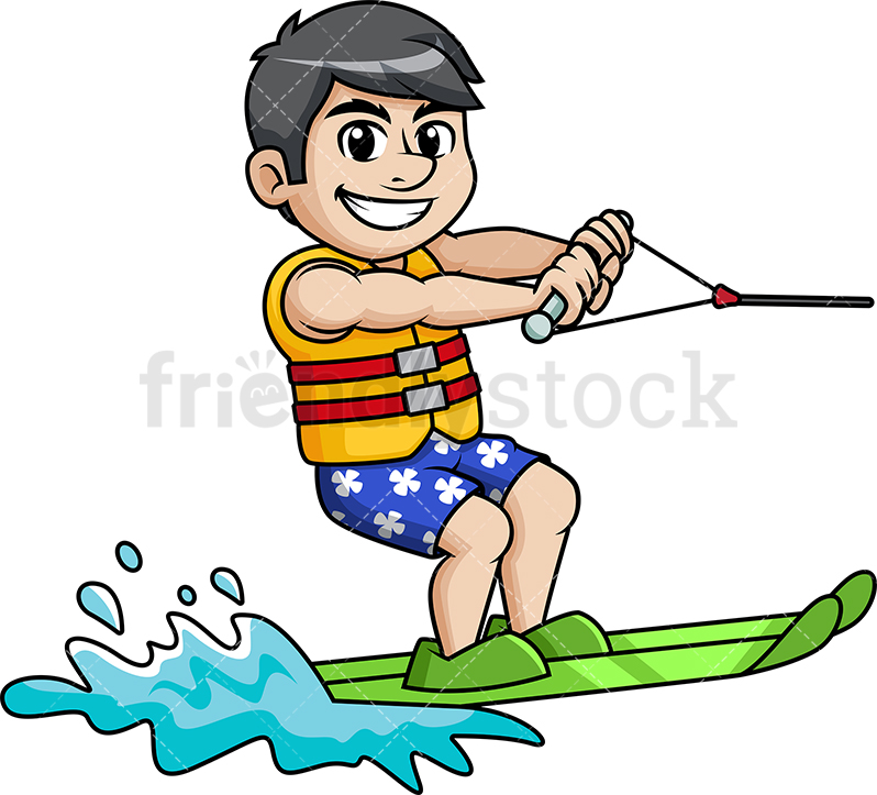 Man Water Skiing Cartoon Vector Clipart. 