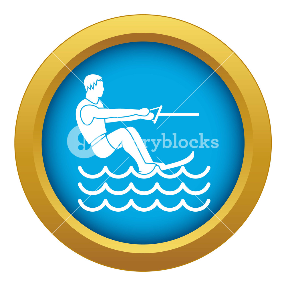 1000x1000 Water Skiing Man Icon Blue Vector Isolated On White Background