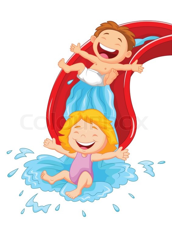 Vector Happy Children Cartoon On Water Slide Clip Art 565x800 Vector Happy Children Cartoon On Water Slide Clip Art