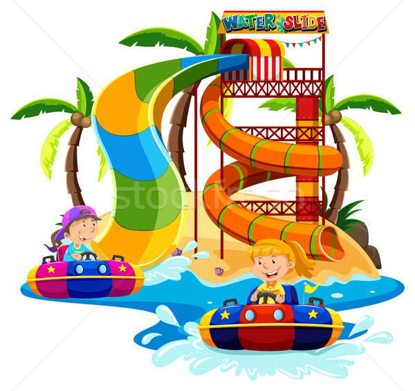 Boy And Girl Playing Water Slide Vector Illustration Daniel Cole 600x565 Boy And Girl Playing Water Slide Vector Illustration Daniel Cole