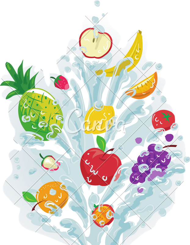 Fresh Fruits In Water Splash Vector Illustration 623x800 Fresh Fruits In Water Splash Vector Illustration