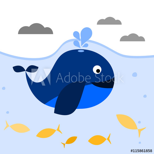 500x500 Blue Whale With Spout Under Water Vector Illustration