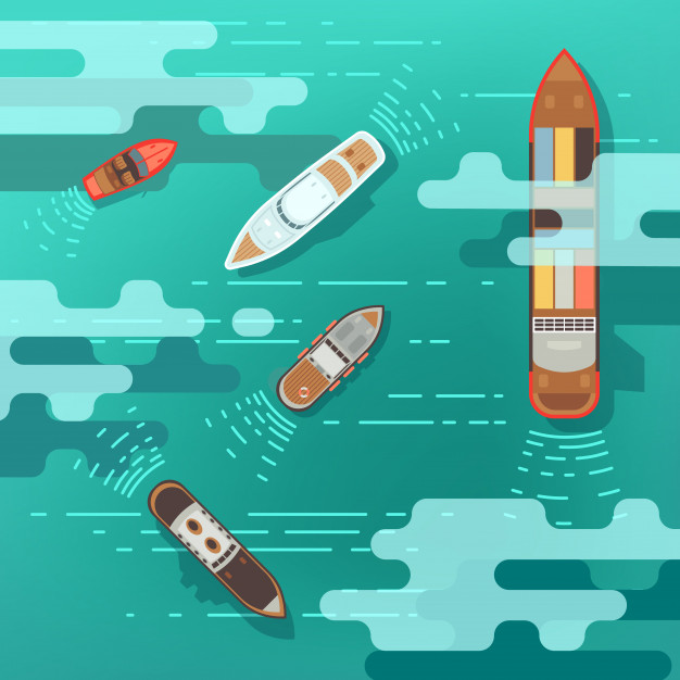 626x626 Top View Sea Ship And Shipping Boat On Ocean Water Surface Vector