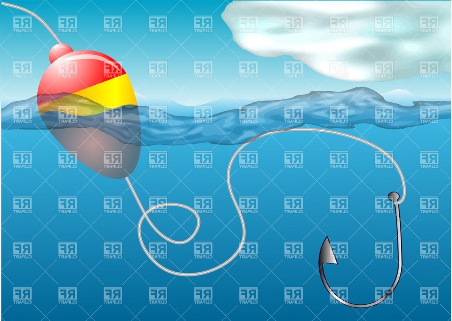 1440x1022 Fishing Float And Hook On Water Surface Vector Clipart Cqrecords