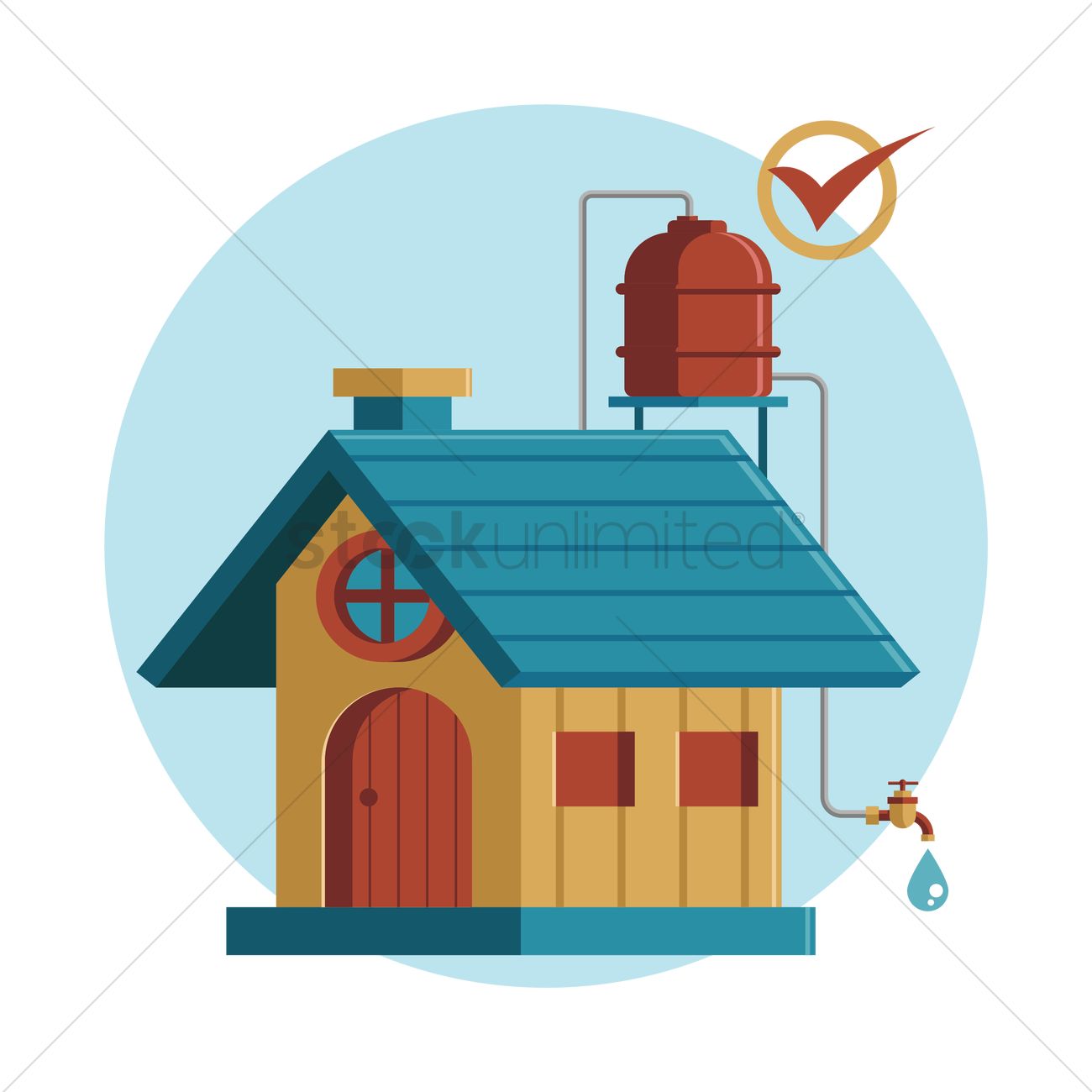 1300x1300 Free House With Water Tank Vector Image